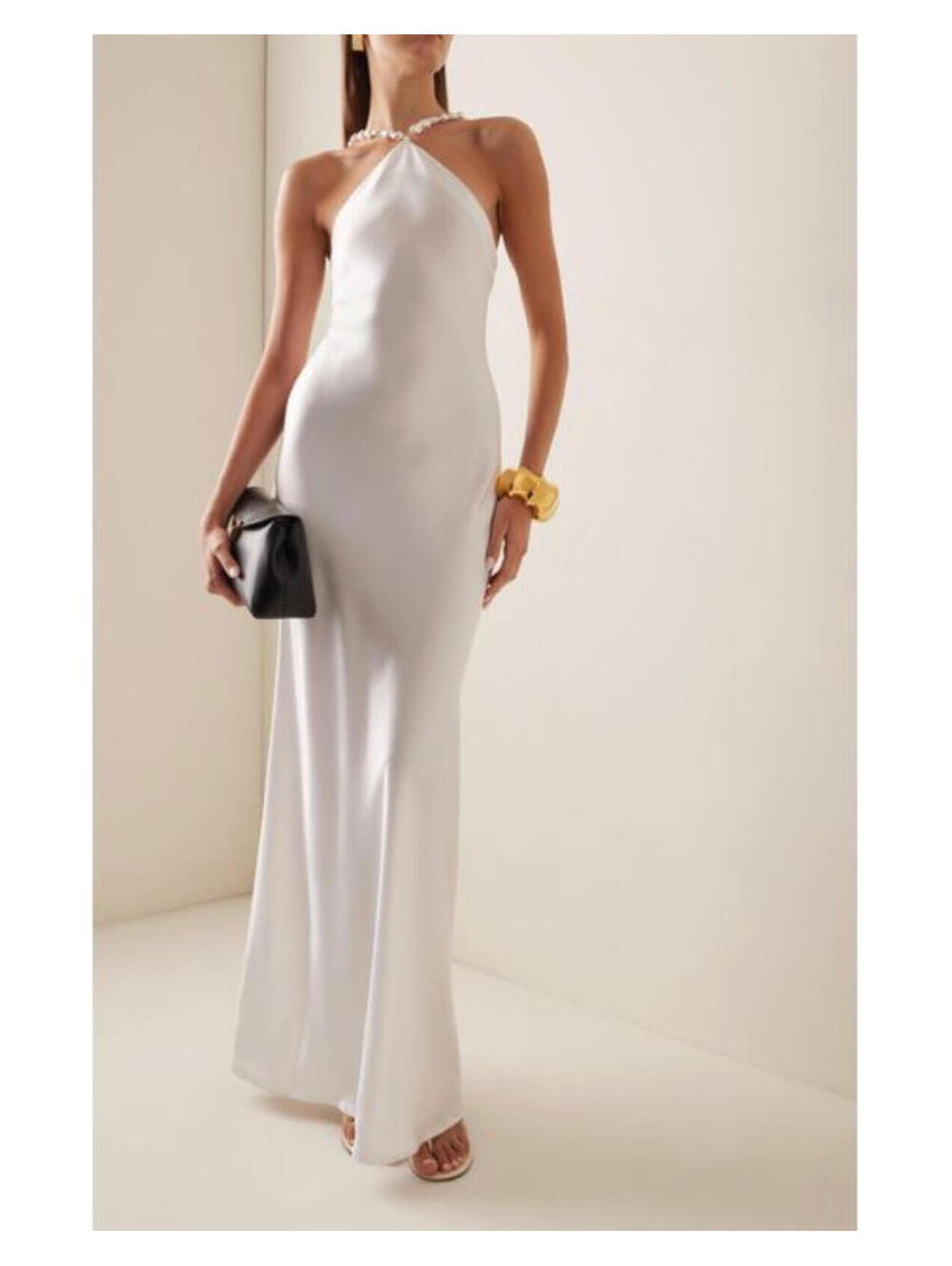 NWT STAUD Cadence White Satin Beaded Bridal Wedding Slip Maxi Dress Pearl 8/M - Picture 13 of 14